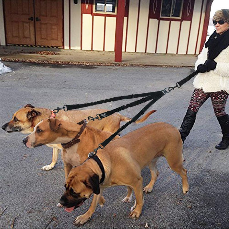 Kuntrona Nylon Dog Leash Coupler 3 Way No-Pull Pet Dog Lead Leashes No Tangle Bungee Three Dogs Leads Black L - Image 5